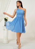 A-line One-Shoulder Sleeveless Chiffon Knee-Length Bridesmaid Dresses With Pleated Maci STAP0025612