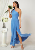 A-line One-Shoulder Sleeveless Chiffon Long/Floor-Length Bridesmaid Dresses With Pleated Split Persis STAP0025613