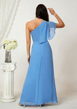 A-line One-Shoulder Sleeveless Chiffon Long/Floor-Length Bridesmaid Dresses With Pleated Split Persis STAP0025613