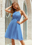 Empire A-line Halter Chiffon Short/Mini Bridesmaid Dresses With Pleated Mallory STAP0025615