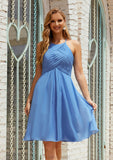 Empire A-line Halter Chiffon Short/Mini Bridesmaid Dresses With Pleated Mallory STAP0025615