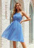 Empire A-line Halter Chiffon Short/Mini Bridesmaid Dresses With Pleated Mallory STAP0025615