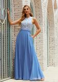 A-line Scoop Neck Sleeveless Chiffon Long/Floor-Length Bridesmaid Dresses With Pockets Lace Lara STAP0025616