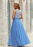 A-line Scoop Neck Sleeveless Chiffon Long/Floor-Length Bridesmaid Dresses With Pockets Lace Lara STAP0025616