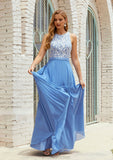 A-line Scoop Neck Sleeveless Chiffon Long/Floor-Length Bridesmaid Dresses With Pockets Lace Lara STAP0025616