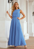 A-line Scoop Neck Sleeveless Chiffon Long/Floor-Length Bridesmaid Dresses Brooklyn STAP0025618