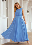 A-line Scoop Neck Sleeveless Chiffon Long/Floor-Length Bridesmaid Dresses Brooklyn STAP0025618