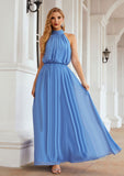 A-line Empire High-Neck Sleeveless Chiffon Long/Floor-Length Bridesmaid Dresses With Pleated Ireland STAP0025619