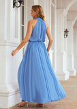 A-line Empire High-Neck Sleeveless Chiffon Long/Floor-Length Bridesmaid Dresses With Pleated Ireland STAP0025619