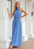 A-line Empire High-Neck Sleeveless Chiffon Long/Floor-Length Bridesmaid Dresses With Pleated Ireland STAP0025619