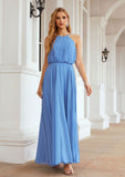 A-line Halter Sleeveless Chiffon Long/Floor-Length Bridesmaid Dresses With Pleated Aiyana STAP0025621