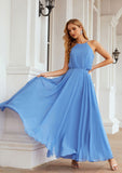 A-line Halter Sleeveless Chiffon Long/Floor-Length Bridesmaid Dresses With Pleated Aiyana STAP0025621