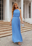 A-line Halter Sleeveless Chiffon Long/Floor-Length Bridesmaid Dresses With Pleated Aiyana STAP0025621