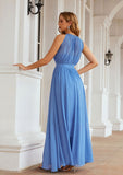 A-line Empire Halter Sleeveless Chiffon Long/Floor-Length Bridesmaid Dresses With Pleated Carleigh STAP0025622