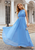 A-line Empire Halter Sleeveless Chiffon Long/Floor-Length Bridesmaid Dresses With Pleated Carleigh STAP0025622