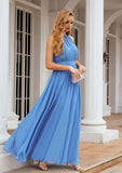 A-line Empire Halter Sleeveless Chiffon Long/Floor-Length Bridesmaid Dresses With Pleated Carleigh STAP0025622