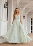 A-line Halter Sleeveless Chiffon Long/Floor-Length Bridesmaid Dresses With Pleated Ruffles Lauretta STAP0025623