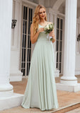 A-line Halter Sleeveless Chiffon Long/Floor-Length Bridesmaid Dresses With Pleated Ruffles Lauretta STAP0025623