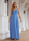 A-line Empire V Neck Long/Floor-Length Chiffon Bridesmaid Dresses With Pleated Amanda STAP0025624