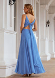 A-line Empire V Neck Long/Floor-Length Chiffon Bridesmaid Dresses With Pleated Amanda STAP0025624