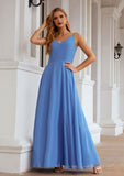 A-line Empire V Neck Long/Floor-Length Chiffon Bridesmaid Dresses With Pleated Amanda STAP0025624