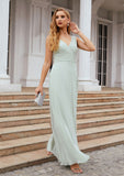 A-line V Neck Long/Floor-Length Chiffon Bridesmaid Dresses With Pleated Carlee STAP0025625