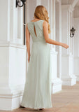 A-line V Neck Long/Floor-Length Chiffon Bridesmaid Dresses With Pleated Carlee STAP0025625