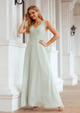 A-line V Neck Long/Floor-Length Chiffon Bridesmaid Dresses With Pleated Carlee STAP0025625