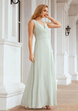 A-line V Neck Long/Floor-Length Chiffon Bridesmaid Dresses With Pleated Carlee STAP0025625