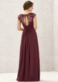 A-line V Neck Sleeveless Chiffon Long/Floor-Length Bridesmaid Dresses With Pleated Lace Savannah STAP0025627