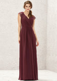 A-line V Neck Sleeveless Chiffon Long/Floor-Length Bridesmaid Dresses With Pleated Lace Savannah STAP0025627