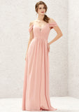 A-line Sweetheart Sleeveless Chiffon Long/Floor-Length Bridesmaid Dresses With Pleated Lace Viv STAP0025629