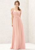 A-line Sweetheart Sleeveless Chiffon Long/Floor-Length Bridesmaid Dresses With Pleated Lace Viv STAP0025629