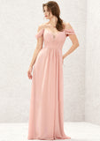 A-line Sweetheart Sleeveless Chiffon Long/Floor-Length Bridesmaid Dresses With Pleated Lace Viv STAP0025629