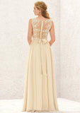 A-line V Neck Sleeveless Chiffon Long/Floor-Length Bridesmaid Dresses With Appliqued Sashes Pleated Paulina STAP0025630