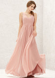 A-line V Neck Sleeveless Chiffon Long/Floor-Length Bridesmaid Dresses With Pleated Mylie STAP0025632