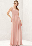 A-line V Neck Sleeveless Chiffon Long/Floor-Length Bridesmaid Dresses With Pleated Mylie STAP0025632