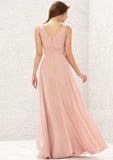 A-line V Neck Sleeveless Chiffon Long/Floor-Length Bridesmaid Dresses With Pleated Mylie STAP0025632