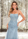 Genesis Trumpet/Mermaid Straight Sweep Train Tulle Prom Dresses With Flower STAP0025866