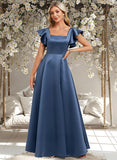 Londyn A-line Square Floor-Length Satin Bridesmaid Dress With Ruffle STAP0025774