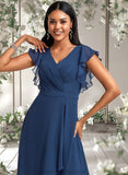 Jillian A-line V-Neck Asymmetrical Chiffon Bridesmaid Dress With Ruffle STAP0025733