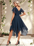 Jenna A-line V-Neck Asymmetrical Chiffon Bridesmaid Dress With Ruffle STAP0025804