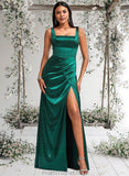 Danna A-line Square Floor-Length Stretch Satin Bridesmaid Dress STAP0025742