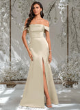 Mariam Trumpet/Mermaid Off the Shoulder Square Floor-Length Satin Prom Dresses With Ruffle STAP0025883