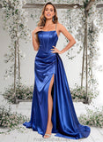 Liliana Trumpet/Mermaid Straight Sweep Train Stretch Satin Prom Dresses With Rhinestone STAP0025861