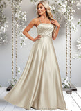 Jordyn A-line Square Floor-Length Satin Bridesmaid Dress STAP0025789