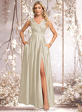 Michaelia A-line V-Neck Floor-Length Satin Prom Dresses STAP0025877