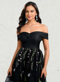 Nyasia A-line Off the Shoulder Short Tulle Lace Homecoming Dress With Embroidered STAP0025720