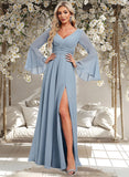 Georgia A-line V-Neck Floor-Length Chiffon Bridesmaid Dress STAP0025798