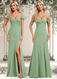 Kendall Trumpet/Mermaid Off the Shoulder V-Neck Floor-Length Chiffon Bridesmaid Dress STAP0025810